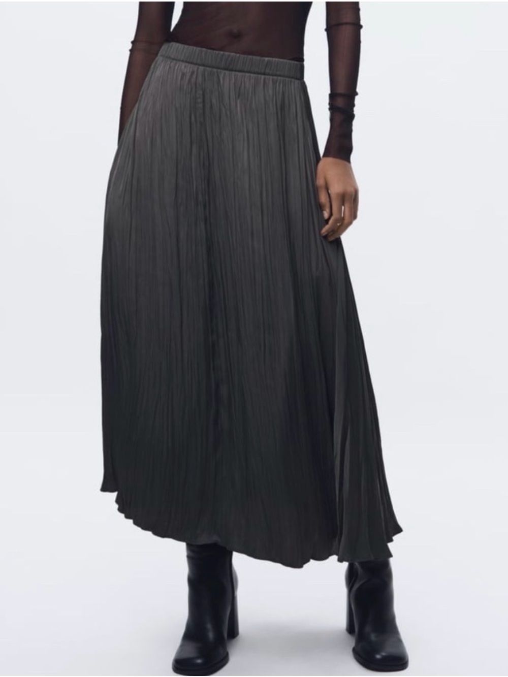 Zara Satin Pleated Midi Skirt